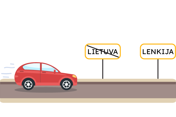 Automobilis kerta sieną tarp Lietuvos ir Lenkijos.