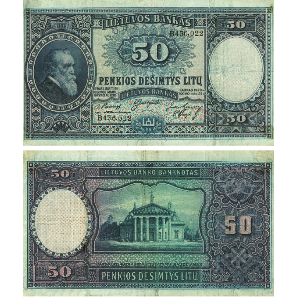 Banknotai su Jono Basanavičiaus atvaizdu 1928 m.