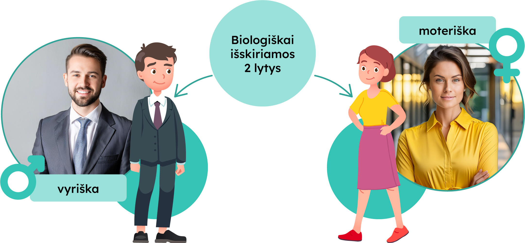 Biologiškai išskiriamos 2 lytys: vyriška ir moteriška.